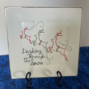 Food Network Festive Square Plate with Reindeer Design